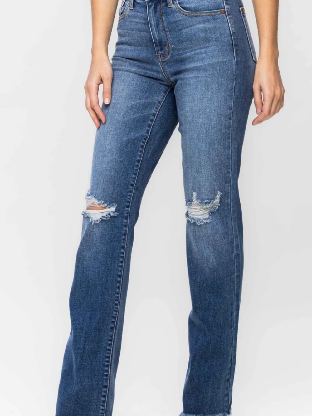 Judy Blue Classic Blue High-Rise Straight Leg Jeans with Knee Rips